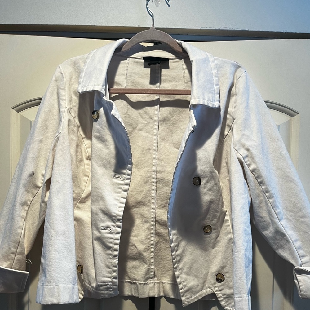 Lane Bryant Cream Double-Breasted Trench Coat